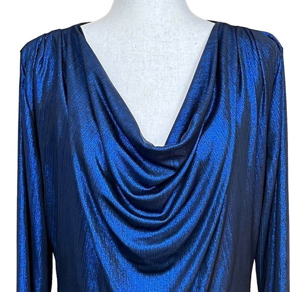 Fraiche J Metallic Cowl Neck Dress Royal Blue Size XL #1310 NWT - Picture 3 of 6